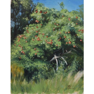 Apple Tree by Michael DeVore | Oil on panel Oil painting of a lush apple tree with red apples. For Sale