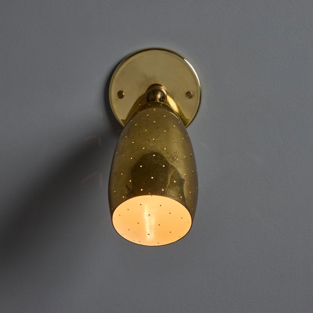Itsu Pair of 1950s Mauri Almari Perforated Brass Sconces for Itsu For Sale - Image 4 of 11