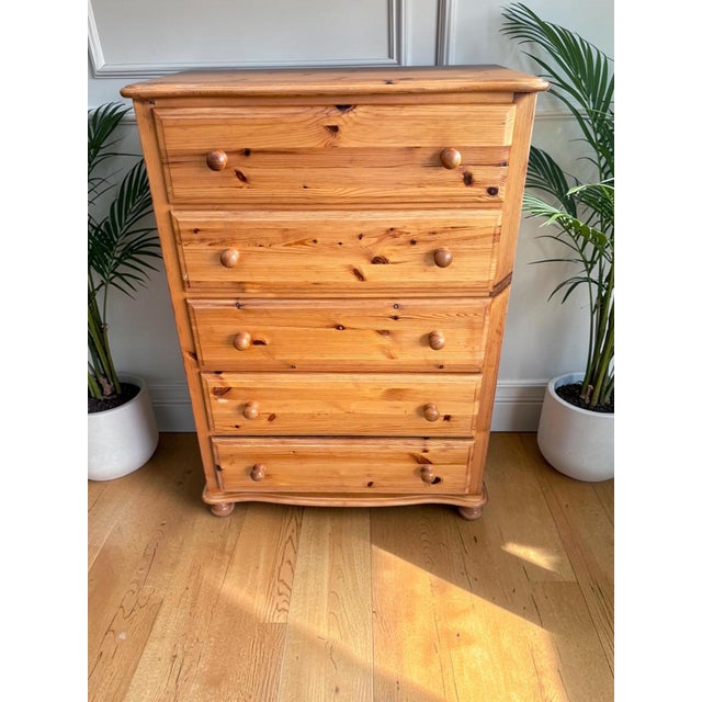 Vintage Pine Tallboy Chest of 5 Drawers, 1980s For Sale - Image 4 of 16