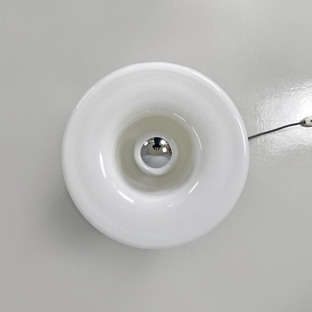 Italian Modern Round Table Lamp with Curved Profiles Metal and White Glass, 1970s For Sale - Image 9 of 18