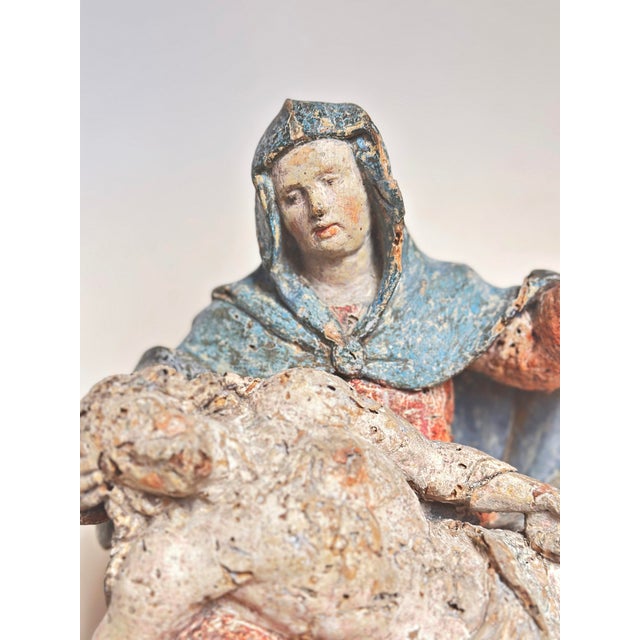 Baroque Pieta, Vesperbild, 17th Century German, Carved Wood, Painted For Sale - Image 3 of 13