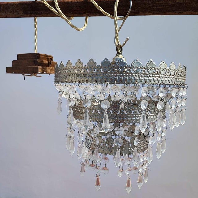 Vintage Metal Chandeliers with Glass Drops, Set of 2 For Sale - Image 8 of 18