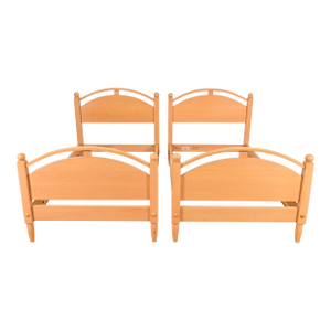Ethan Allen Modern Carved Solid Maple Twin Size Beds, Pair