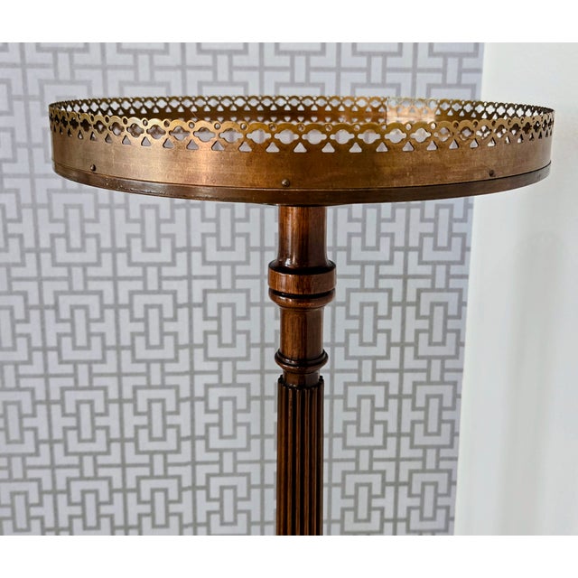 Mid 20th Century Mid-Century English Mahogany Brass Gallery Tripod Plant Stand / Drinks Table For Sale - Image 5 of 14