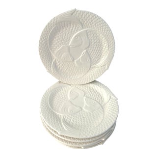 White on White Raised Fish Salad/Dessert Plates, Set of 6 For Sale