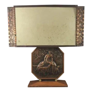 Art Deco Wood & Copper Male Shepherd Lamp