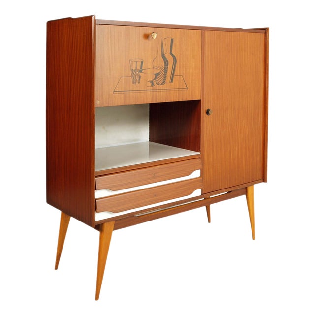 Mid-Century Buffet Dry Bar in Walnut attributed to Vittorio Dassi for La Permanente Mobili Cantù, 1950s For Sale
