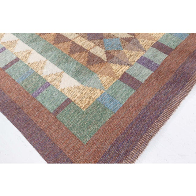 Tan Doris Leslie Blau Vintage Swedish Flat Weave Rug Signed with Initials 'IV' For Sale - Image 8 of 9
