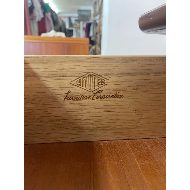 Brown 1970s Vintage Mid Century Modern Highboy Dresser by United With Sculpted Wood Front For Sale - Image 8 of 9