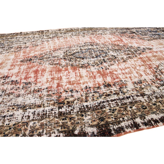Vintage Mahal Handmade Medallion Motif Rust Distressed Oversize Wool Rug For Sale - Image 9 of 11