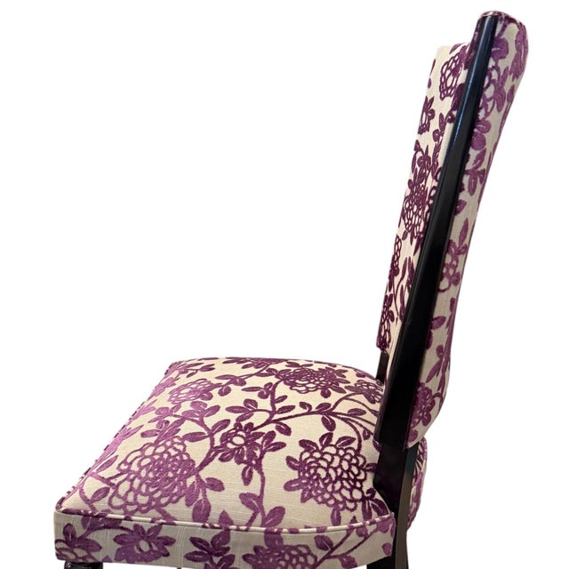 Vintage Set of Six Italian Mid-Century Dining Chairs With Floral Pattern Upholstery For Sale - Image 4 of 9