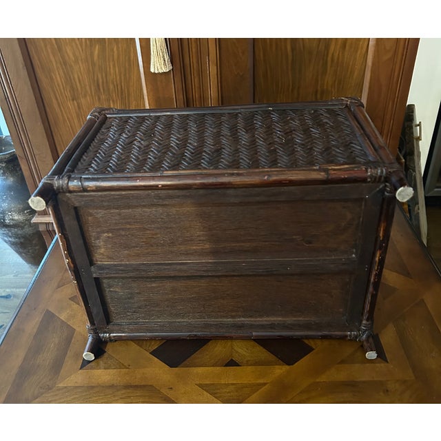 1970s Dark Woven Rattan Storage Rack For Sale - Image 4 of 5