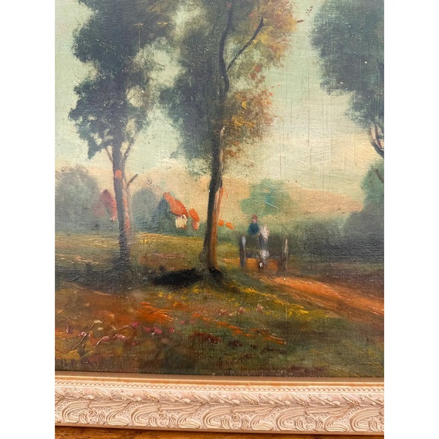 This oil on canvas is quintessential 19th-century style painting! Its autumnal colors display a farmer traveling with his...