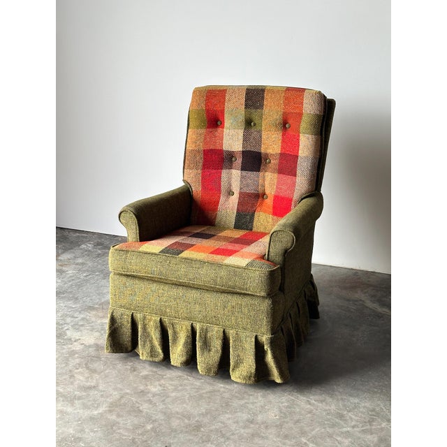 Mid-Century Modern Olive Tweed Swivel Rocker With Patchwork Plaid Upholstery, 1970s For Sale - Image 3 of 18