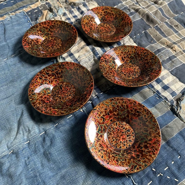 Wooden Tsugaru Lacquerware Plates, Japan, 1950s, Set of 5 For Sale - Image 6 of 17