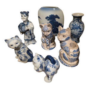 Blue and White Asian Porcelain Collection Seven Pieces