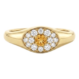Citrine Evil Eye Signet Ring | Pave Diamond Halo Ring | Celestial November Birthstone Ring Us 7 For Sale