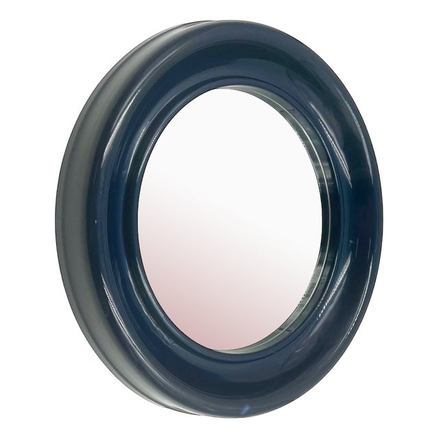 Vintage Blue Plastic Wall Mirror with Round Frame, 1970s For Sale