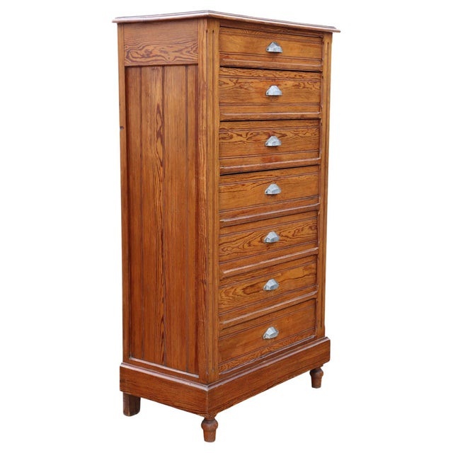 Large Antique Pitch Pine Wellington Chest of 7 Drawers, 1900s For Sale - Image 11 of 11