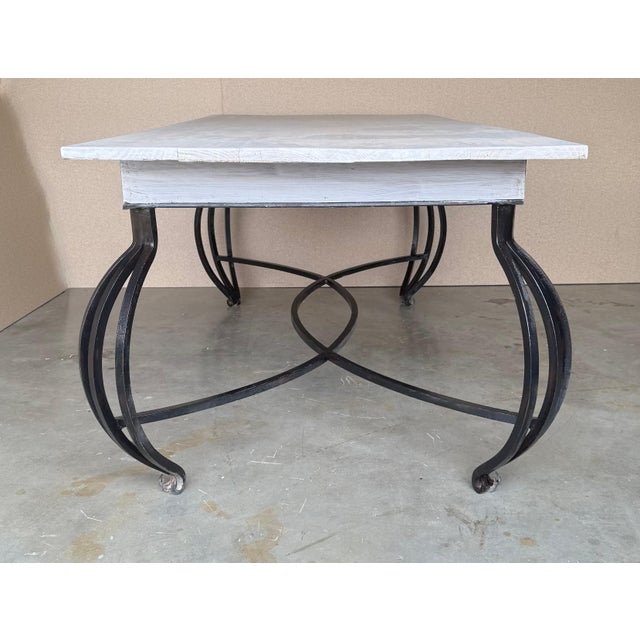 Early 20th Century Dining Table with Large White Wood top and Solid Forged Iron Curved Legs For Sale - Image 11 of 18