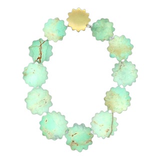 Chrysoprase Carved "Flowers" With Clasp and Square Diamond in 18k Yellow Gold For Sale