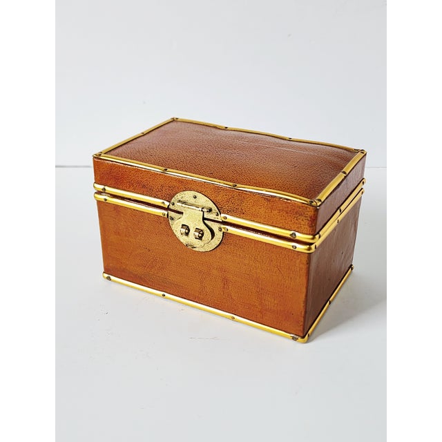 Chinese Vintage Chinese Leather & Brass Lidded Trinket Box For Sale - Image 3 of 10