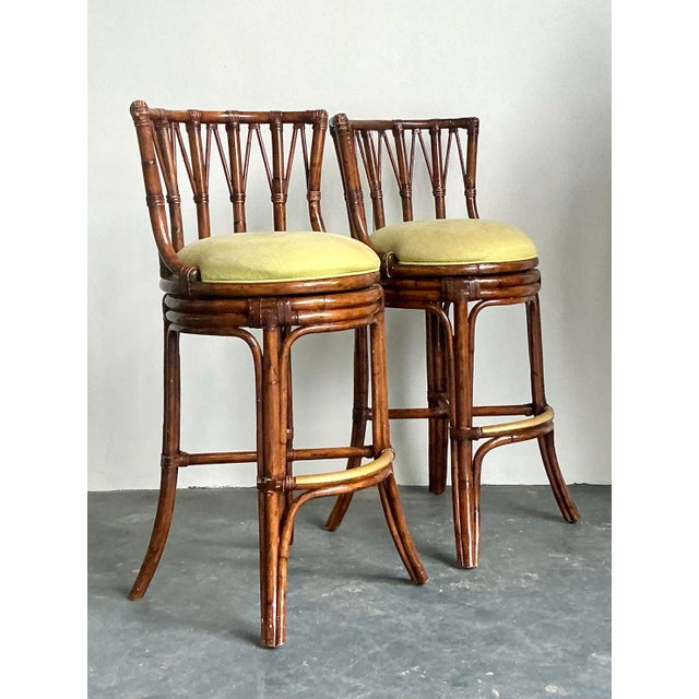 Vintage Boho Bent Rattan Bar Stools - A Pair For Sale In West Palm - Image 6 of 8