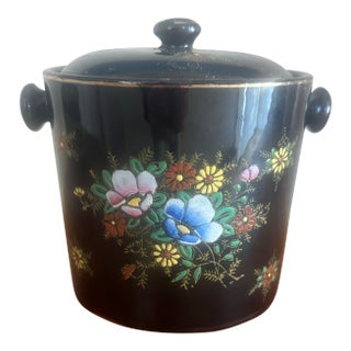 Vintage Floral Lidded Pot – Hand-Painted Cottage Garden Motif For Sale