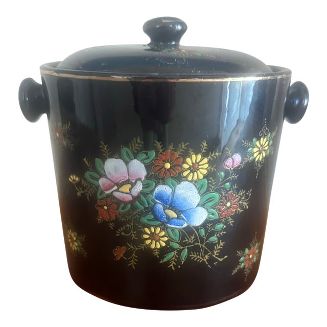 Vintage Floral Lidded Pot – Hand-Painted Cottage Garden Motif For Sale