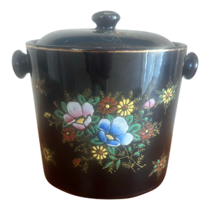Vintage Floral Lidded Pot – Hand-Painted Cottage Garden Motif