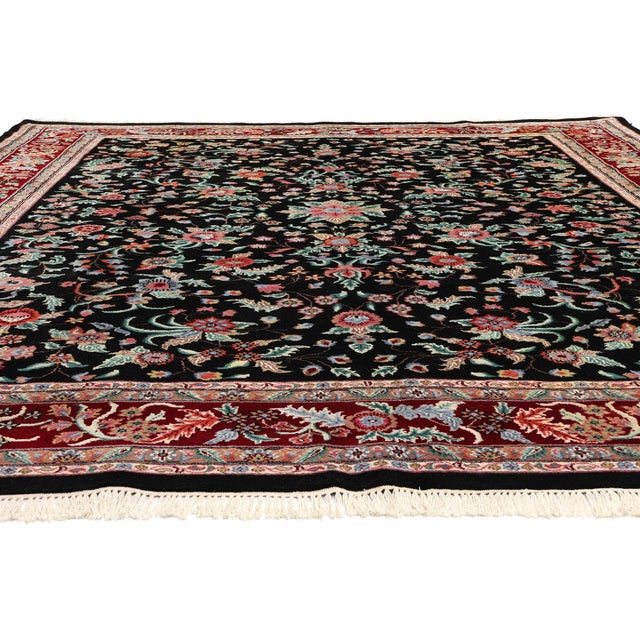 Victorian Vintage Black Indian Botanical Rug - 09'00 X 12'00. For Sale - Image 3 of 9