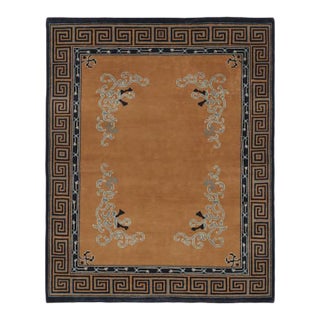 Rug & Kilim’s Chinese Art Deco Inspired Rug, Brown With Greek Key Border For Sale