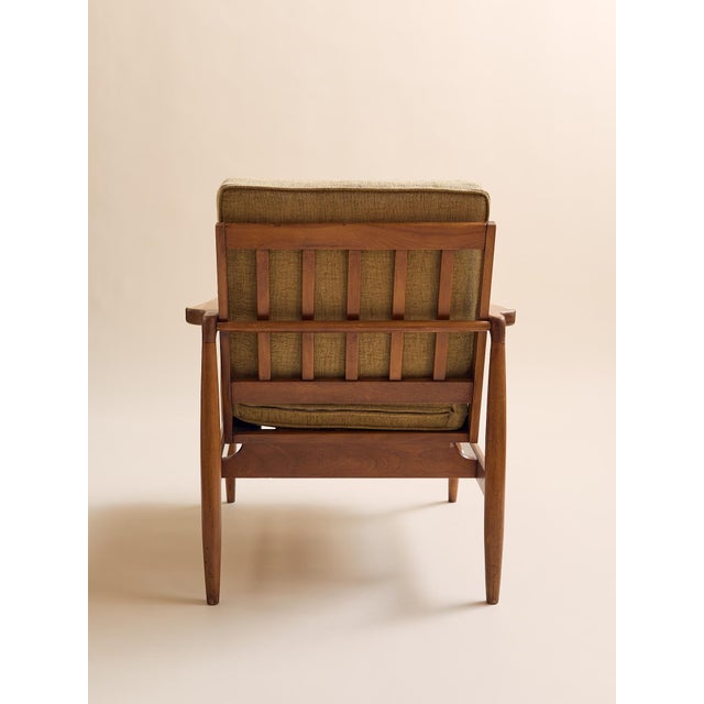 1960s The Vintage MCM Teak Exposed Frame Arm Chair With Brass Caps, Newly Upholstered For Sale - Image 5 of 13