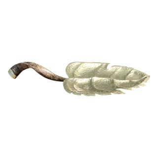 Vintage Hammered Metal Leaf Tray With Horn Handle For Sale
