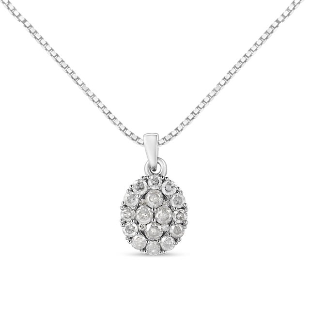 Contemporary .925 Sterling Silver 1 1/2 Cttw Diamond Oval Cluster Pendant Necklace (I-J Color, I2-I3 Clarity) - 18" For Sale - Image 3 of 5
