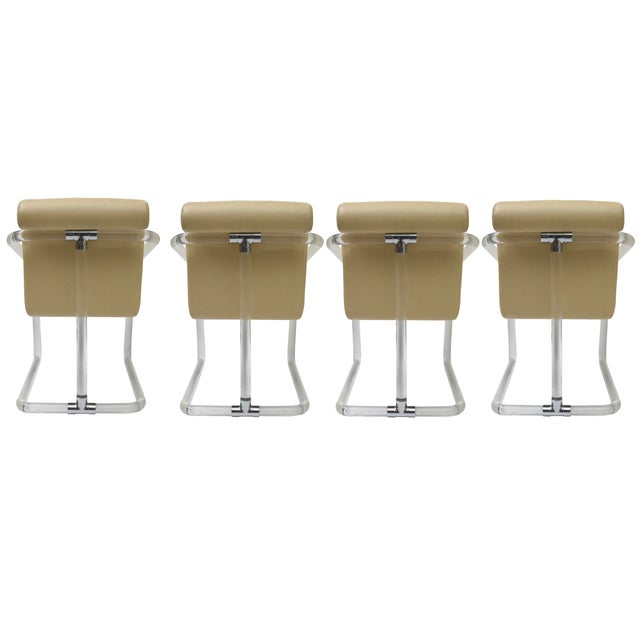 Lion in Frost Vintage Signed Lion in Frost Lucite and Leather Upholstered Dining Chairs, Set of 4, 1970's For Sale - Image 4 of 12