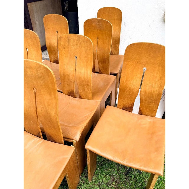 Tan Chairs by Carlo Scarpa for Bernini, 1970, Set of 8 For Sale - Image 8 of 11