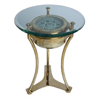 1970s Brass Ship's Compass Converted to Side Table, Designer Deborah Lockhart Phillips For Sale