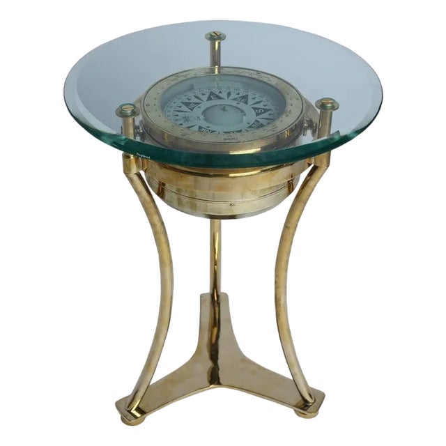 1970s Brass Ship's Compass Converted to Side Table, Designer Deborah Lockhart Phillips For Sale