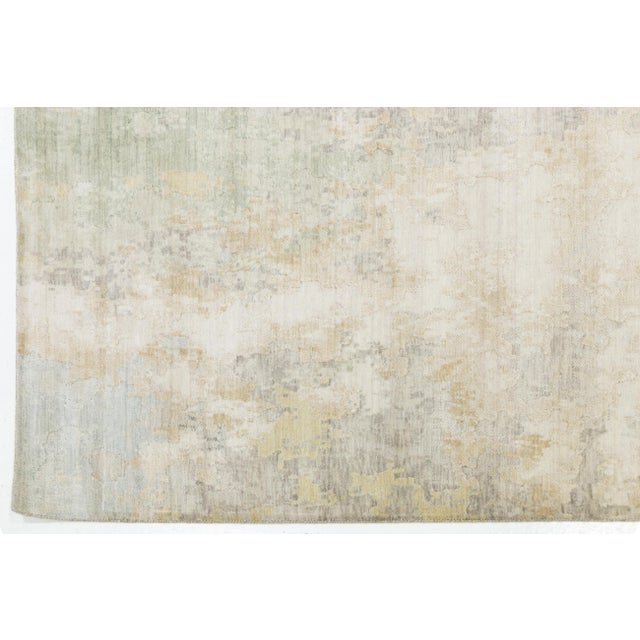 Abstract Watercolor Modern Area Rug – Sage Green, Gold, & Ivory Wool-Nylon Blend For Sale - Image 9 of 10