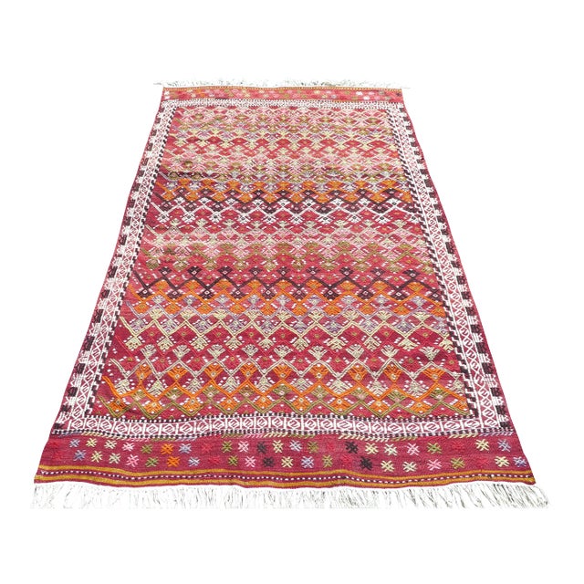Mid 20th Century Aesthetic Turkish Embroidered Living Area Rug Kilim For Sale