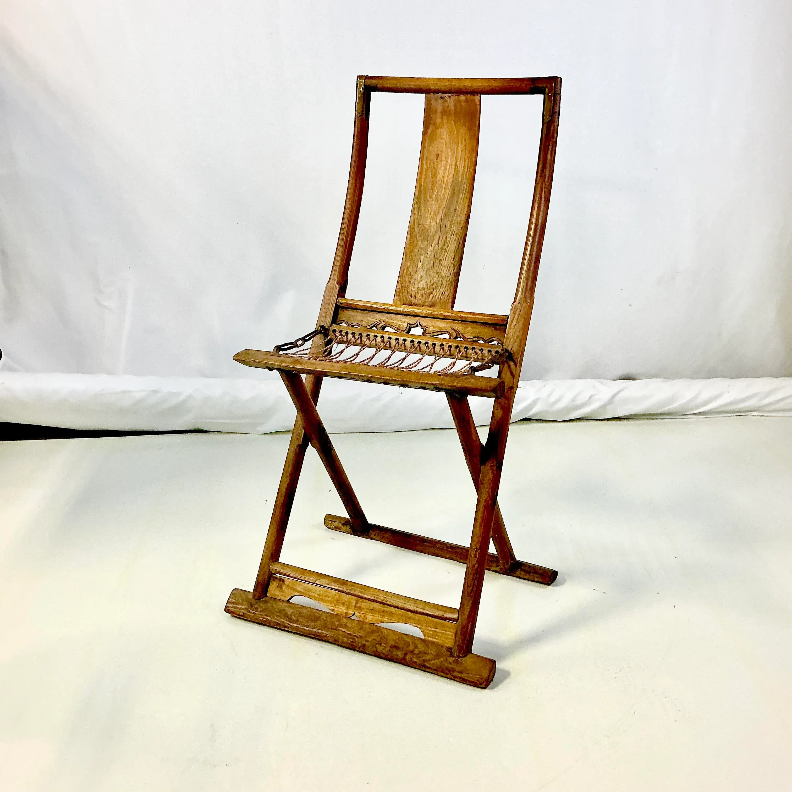 19th C Antique Chinese Campaign Qing Dynasty Folding Fishing Chair