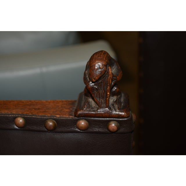 Late 19th Century English Oak Barley Twist Leather Dining Chairs Carved Animals Finials For Sale - Image 16 of 18