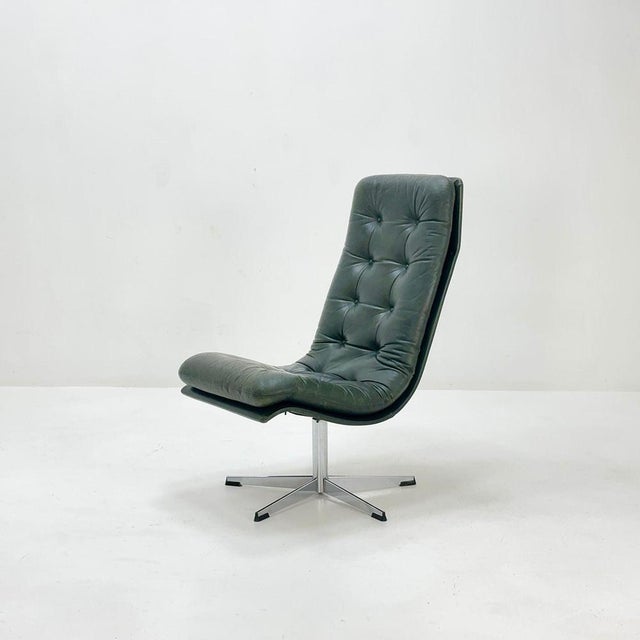 Mid-Century Dark Green Leather Lounge Chair, 1980s For Sale - Image 3 of 11