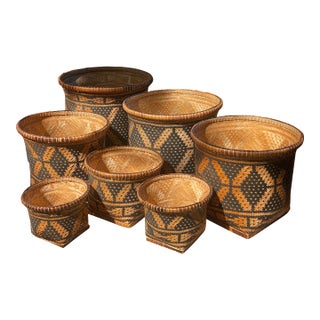 Vintage 7 Pc Tiruray-Teduray Nesting Basket Set Phillipines Double Weave For Sale