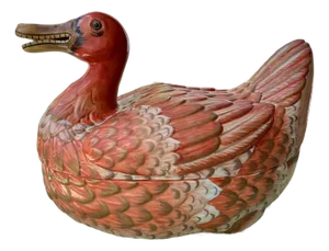 Mottahedeh Lowestoft Reproduction Peking Duck tureen // Chinoiserie duck // hand-painted // Made in Italy // 1950s decor // orange and gold