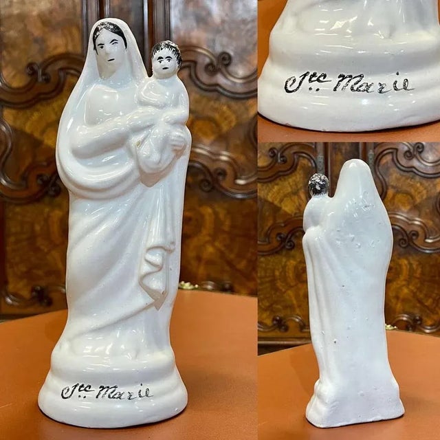 White Earthenware Saint Mary Figure, 1900s For Sale - Image 3 of 10