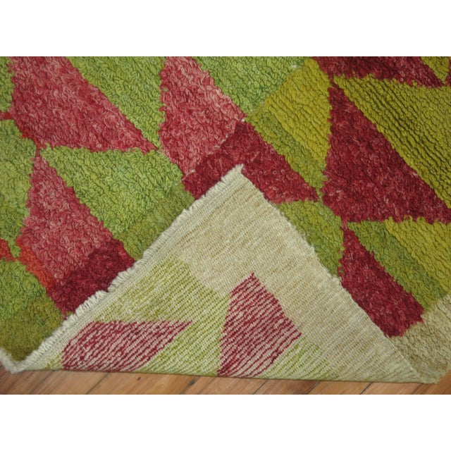 Mid 20th Century Zabihi Collection Lime Green Red Accent Vintage Turkish 20th Century Shag Rug For Sale - Image 5 of 6