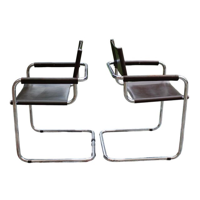 Vintage Cantilever Armchairs in Brown Leather, 1970s, Set of 2 For Sale - Image 9 of 9