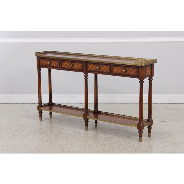 Traditional Theodore Alexander Burl Lattice Parquetry Console Table For Sale - Image 3 of 15